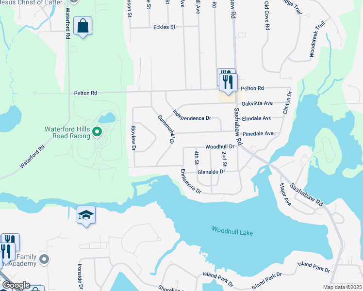 map of restaurants, bars, coffee shops, grocery stores, and more near 4690 Woodhull Drive in Clarkston