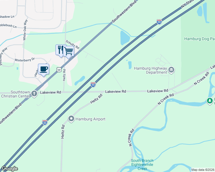 map of restaurants, bars, coffee shops, grocery stores, and more near 2572 Lakeview Road in Lake View
