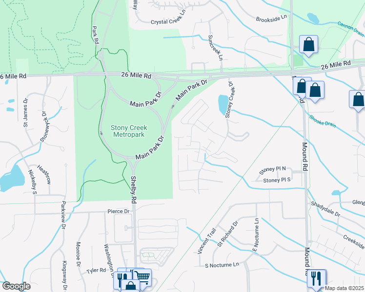 map of restaurants, bars, coffee shops, grocery stores, and more near 56416 addison Dr in Macomb County
