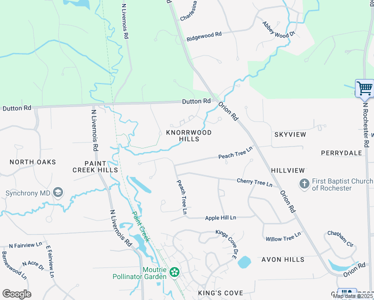 map of restaurants, bars, coffee shops, grocery stores, and more near 810 Peach Tree Lane in Rochester Hills