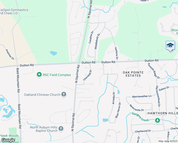 map of restaurants, bars, coffee shops, grocery stores, and more near 4455 Thornhill Drive in Auburn Hills