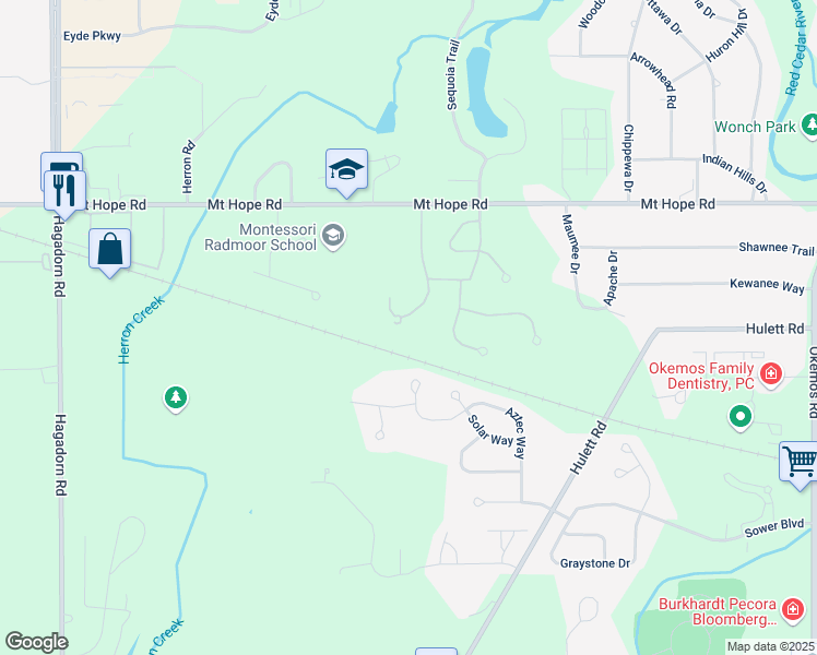 map of restaurants, bars, coffee shops, grocery stores, and more near 4416 Copperhill Drive in Meridian charter Township