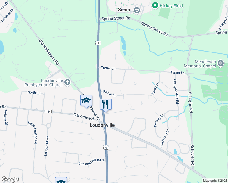 map of restaurants, bars, coffee shops, grocery stores, and more near 6 Burton Lane in Albany
