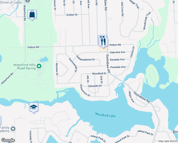 map of restaurants, bars, coffee shops, grocery stores, and more near 4650 Woodhull Dr in Clarkston