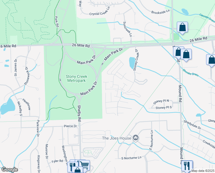map of restaurants, bars, coffee shops, grocery stores, and more near 56436 Addison Drive in Macomb County