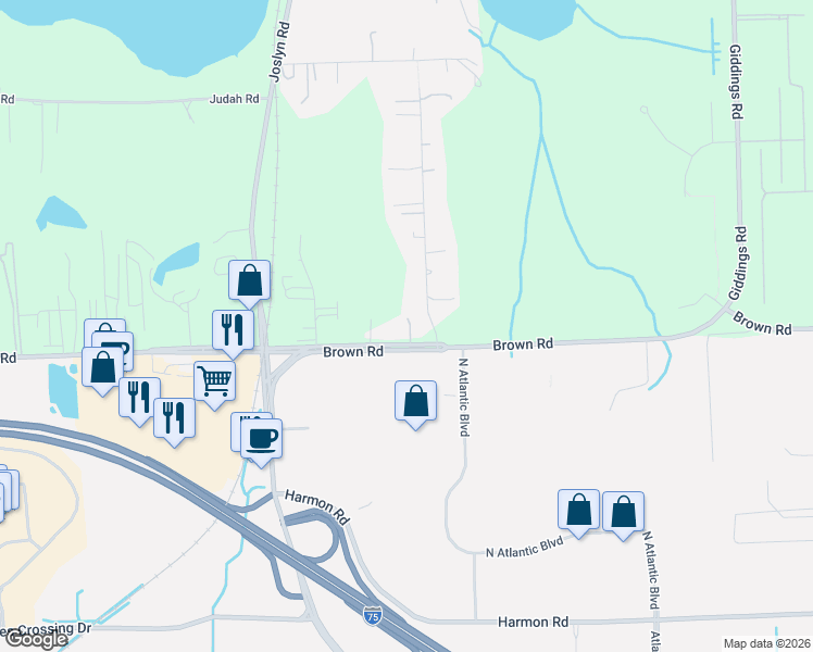 map of restaurants, bars, coffee shops, grocery stores, and more near 1505 Brown Road in Orion charter Township