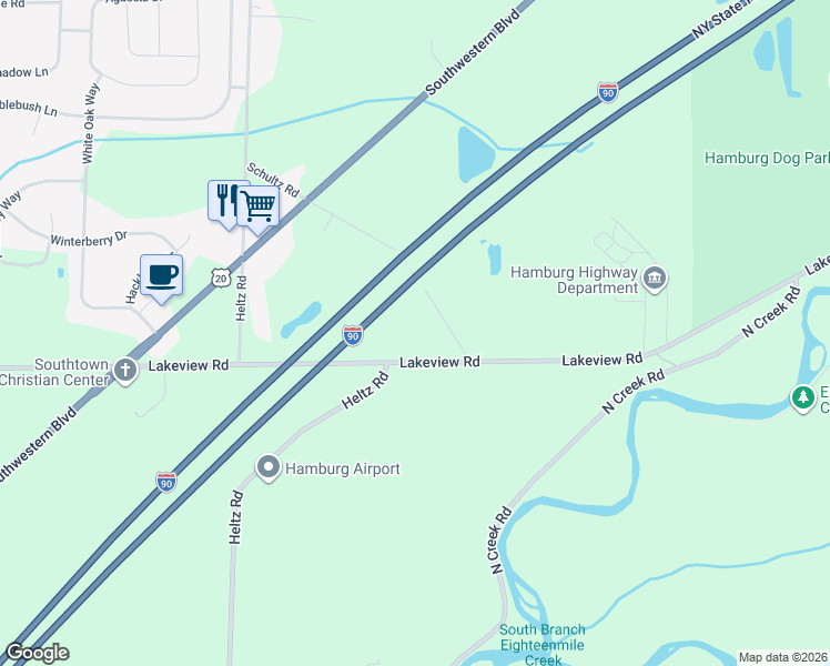 map of restaurants, bars, coffee shops, grocery stores, and more near 2572 Lakeview Road in Lake View