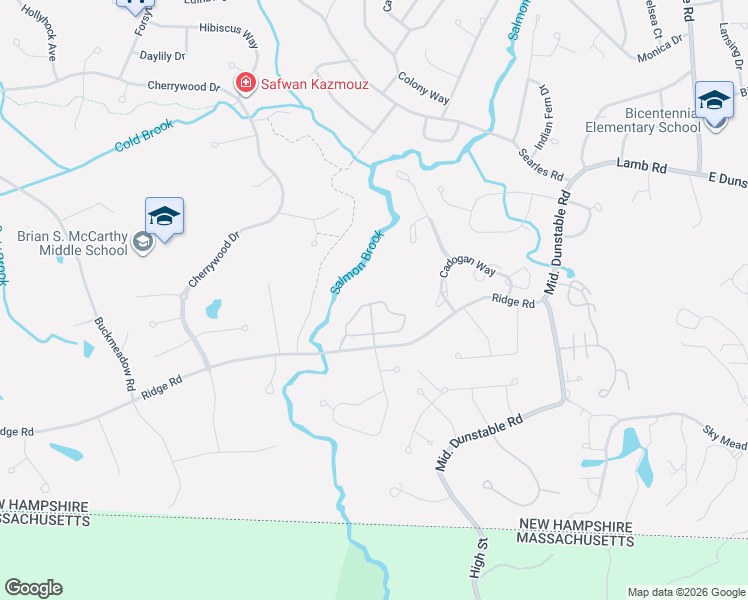 map of restaurants, bars, coffee shops, grocery stores, and more near 138-146 Ridge Road in Nashua