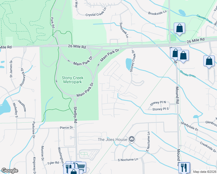 map of restaurants, bars, coffee shops, grocery stores, and more near 56455 Long Island Drive in Macomb County