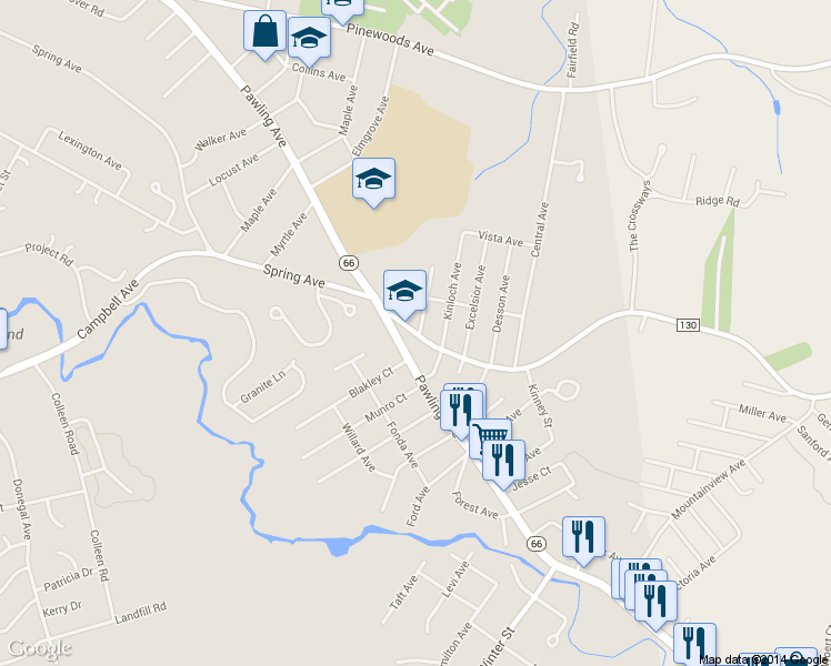 map of restaurants, bars, coffee shops, grocery stores, and more near 308 Spring Ave in Troy