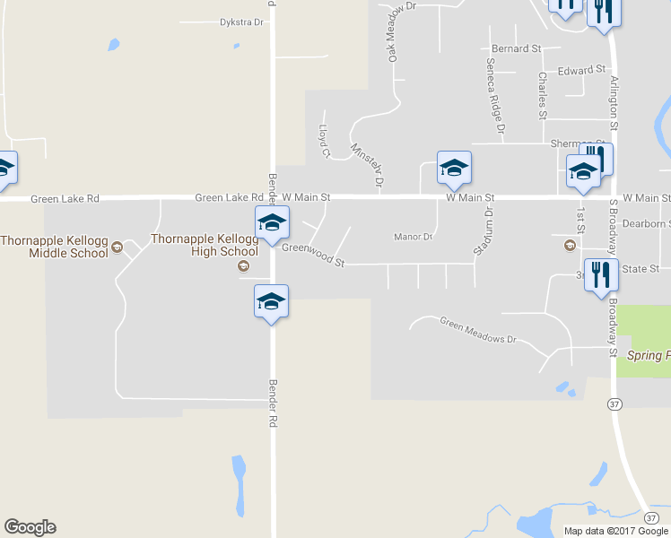 map of restaurants, bars, coffee shops, grocery stores, and more near 945 Greenwood Street in Middleville
