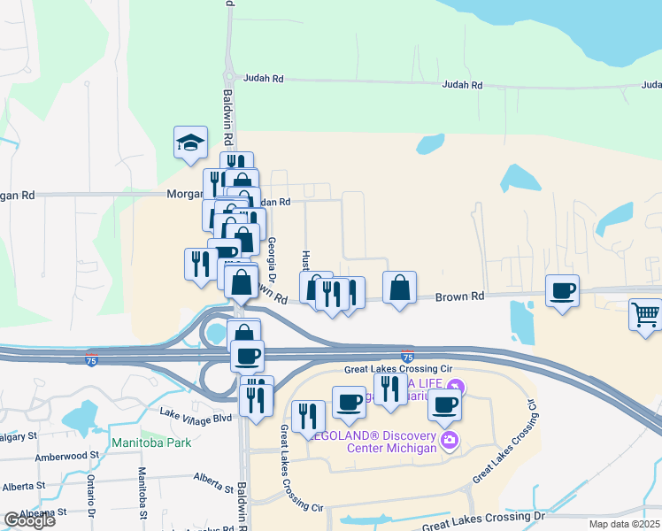 map of restaurants, bars, coffee shops, grocery stores, and more near 4942 Estes Drive in Orion charter Township