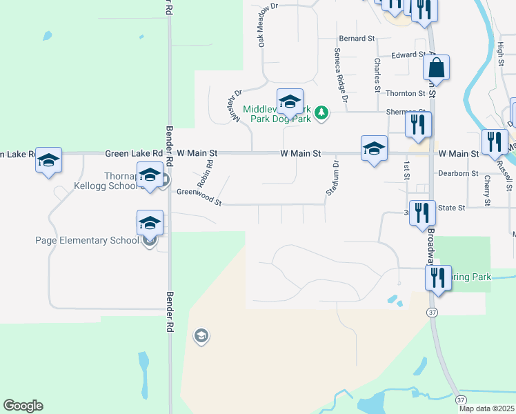 map of restaurants, bars, coffee shops, grocery stores, and more near 311 Whippoorwill Court in Middleville
