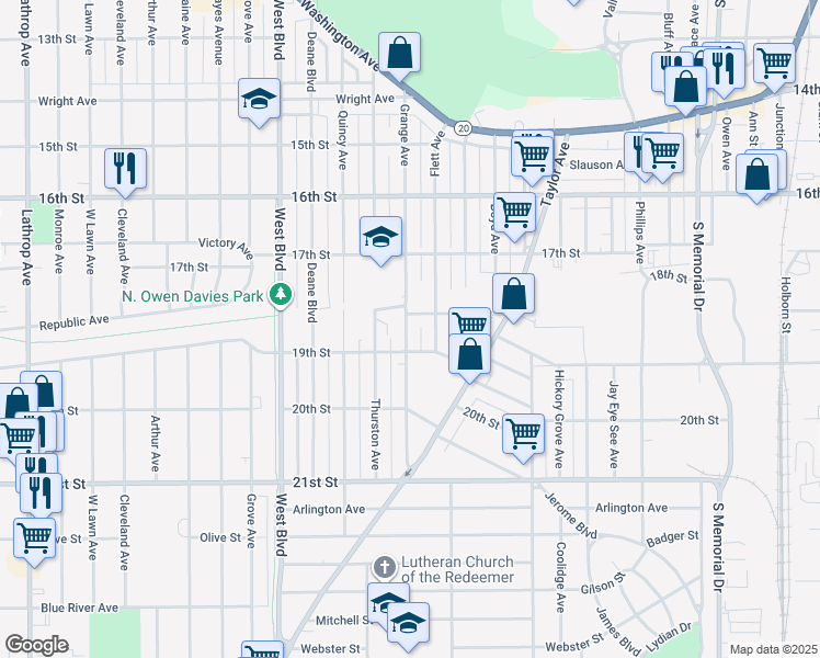 map of restaurants, bars, coffee shops, grocery stores, and more near 1815 Grange Avenue in Racine