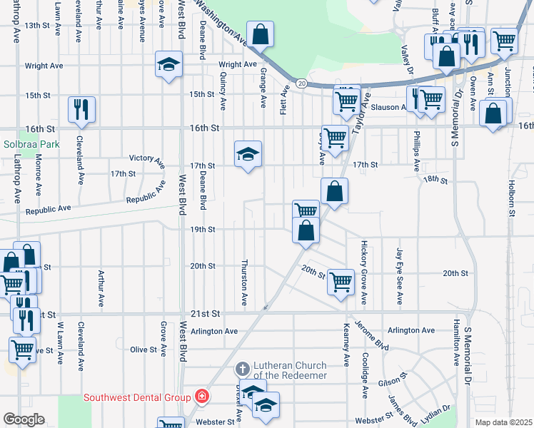 map of restaurants, bars, coffee shops, grocery stores, and more near 1813 Grange Avenue in Racine
