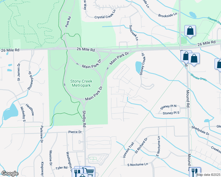 map of restaurants, bars, coffee shops, grocery stores, and more near 56436 Addison Drive in Macomb County