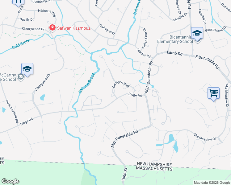 map of restaurants, bars, coffee shops, grocery stores, and more near 119 Cadogan Way in Nashua