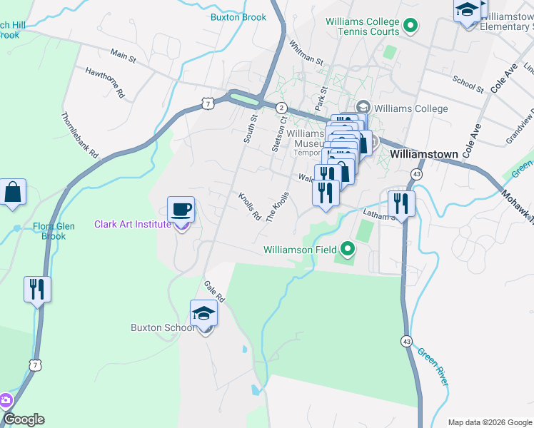 map of restaurants, bars, coffee shops, grocery stores, and more near 178-196 The Knolls in Williamstown