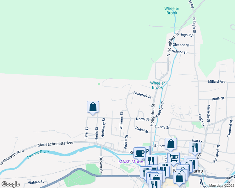 map of restaurants, bars, coffee shops, grocery stores, and more near 1-69 Myers Ave in North Adams