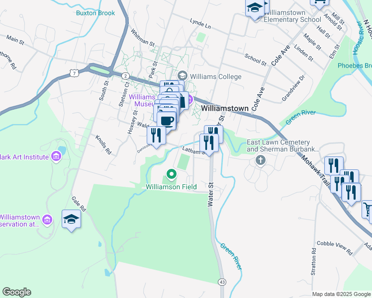 map of restaurants, bars, coffee shops, grocery stores, and more near 60 Latham Street in Williamstown