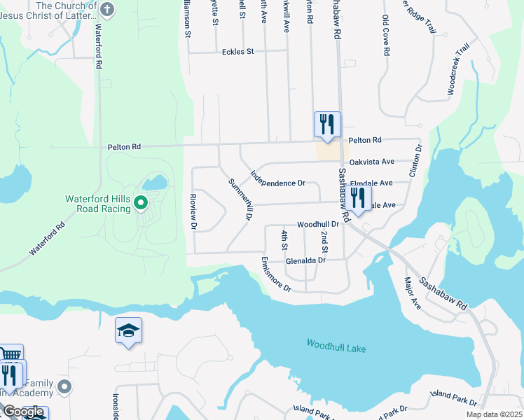 map of restaurants, bars, coffee shops, grocery stores, and more near 4690 Woodhull Drive in Clarkston