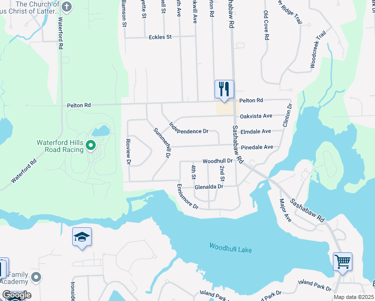 map of restaurants, bars, coffee shops, grocery stores, and more near 4650 Woodhull Drive in Clarkston