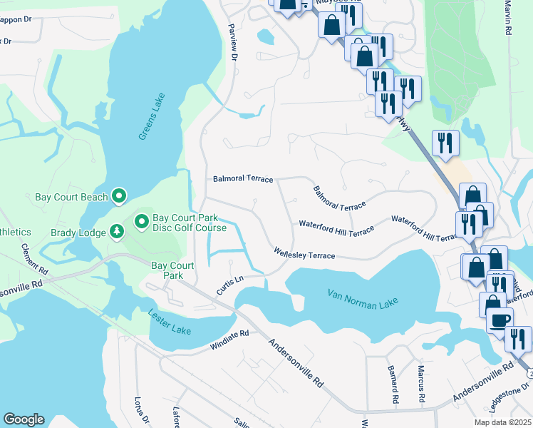 map of restaurants, bars, coffee shops, grocery stores, and more near 6794 Wellesley Terrace in Clarkston