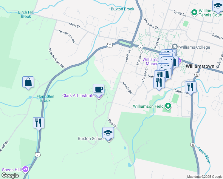 map of restaurants, bars, coffee shops, grocery stores, and more near 175 South Street in Williamstown