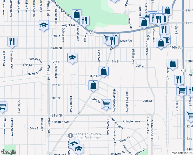 map of restaurants, bars, coffee shops, grocery stores, and more near 2420 18th Street in Racine