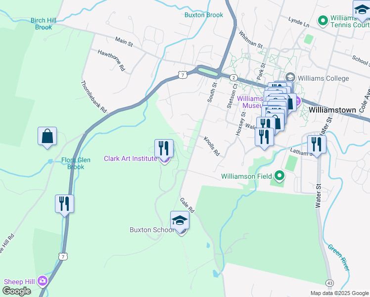 map of restaurants, bars, coffee shops, grocery stores, and more near 175 South Street in Williamstown