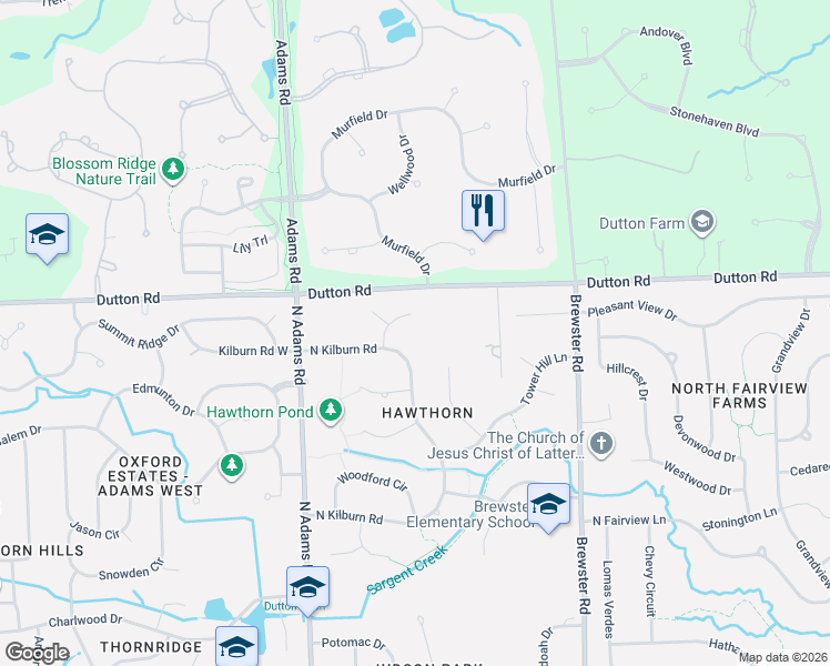 map of restaurants, bars, coffee shops, grocery stores, and more near 1868 Bromley Lane in Rochester Hills