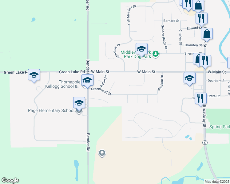 map of restaurants, bars, coffee shops, grocery stores, and more near 211 Meadowlark in Middleville