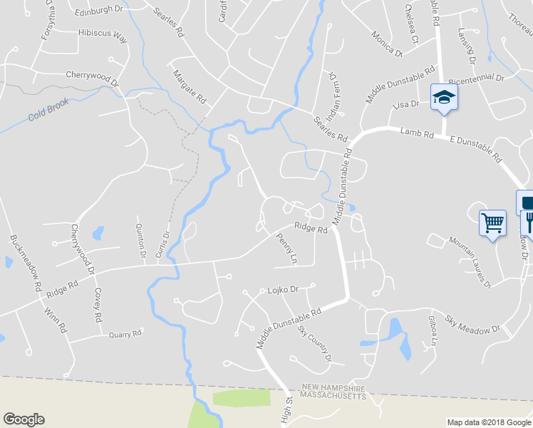 map of restaurants, bars, coffee shops, grocery stores, and more near 76 Cadogan Way in Nashua
