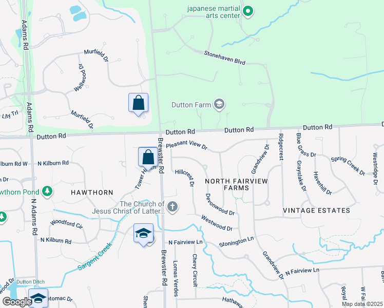 map of restaurants, bars, coffee shops, grocery stores, and more near 2449 Pleasant View Drive in Rochester Hills