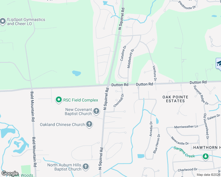 map of restaurants, bars, coffee shops, grocery stores, and more near 4490 North Squirrel Road in Auburn Hills