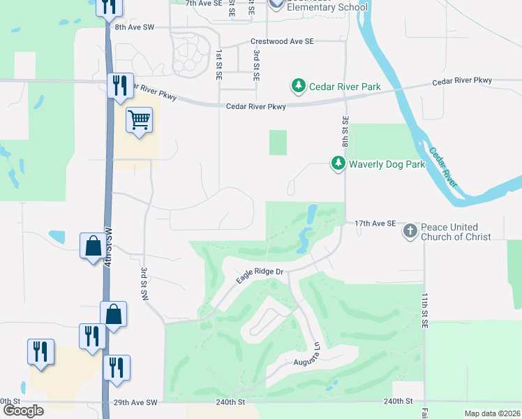 map of restaurants, bars, coffee shops, grocery stores, and more near 237 Flintstone Drive in Waverly