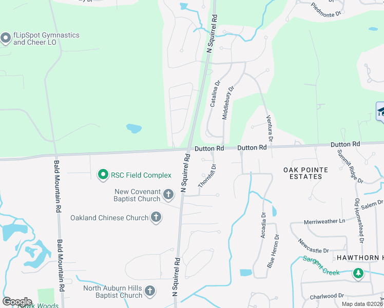 map of restaurants, bars, coffee shops, grocery stores, and more near 4490 North Squirrel Road in Auburn Hills