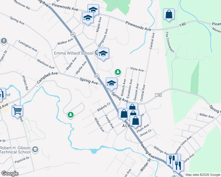 map of restaurants, bars, coffee shops, grocery stores, and more near 100 Fales Court in Troy