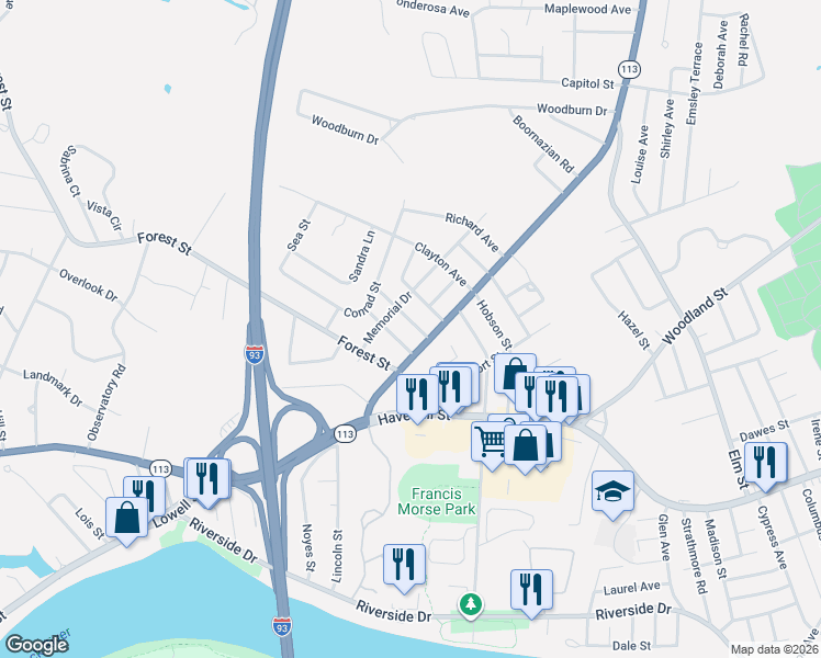map of restaurants, bars, coffee shops, grocery stores, and more near 9 Coronet Avenue in Methuen