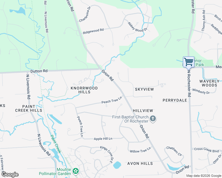 map of restaurants, bars, coffee shops, grocery stores, and more near 6022 Orion Road in Rochester Hills