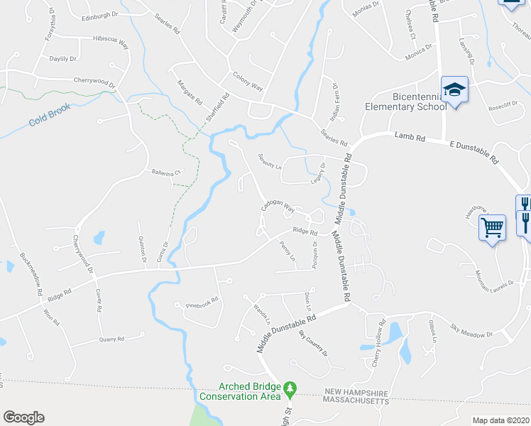 map of restaurants, bars, coffee shops, grocery stores, and more near 66 Cadogan Way in Nashua