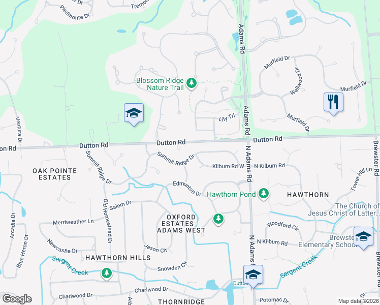map of restaurants, bars, coffee shops, grocery stores, and more near 3316 Summit Ridge Drive in Rochester Hills