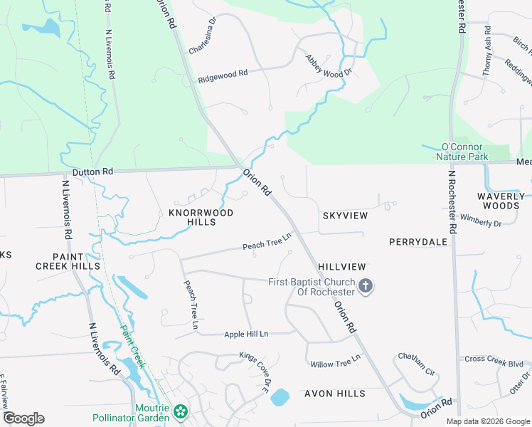 map of restaurants, bars, coffee shops, grocery stores, and more near 6022 Orion Road in Rochester Hills