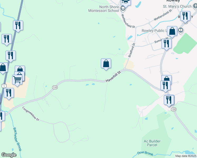 map of restaurants, bars, coffee shops, grocery stores, and more near 137 Haverhill Street in Rowley