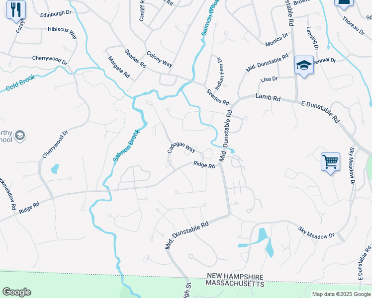 map of restaurants, bars, coffee shops, grocery stores, and more near 42 Cadogan Way in Nashua
