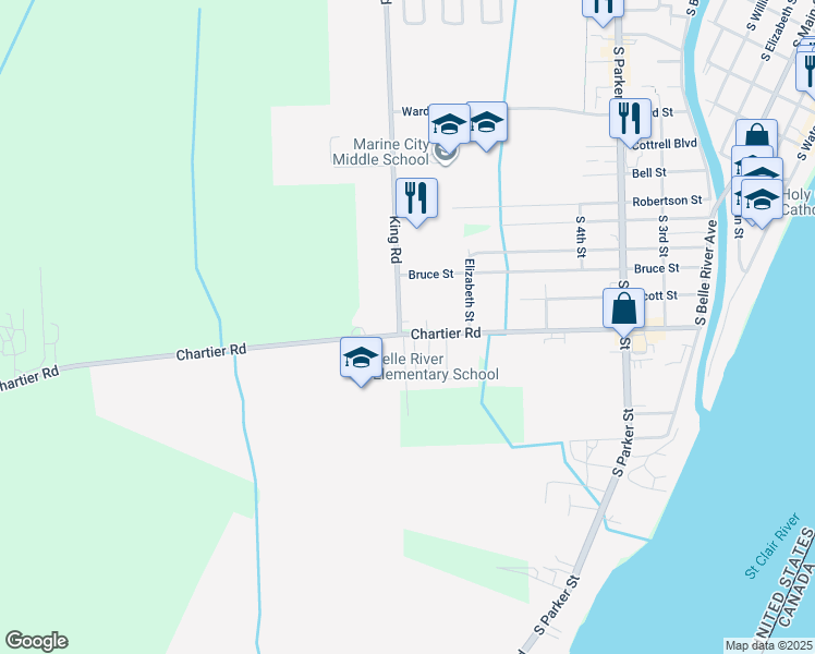 map of restaurants, bars, coffee shops, grocery stores, and more near 1388 Chartier Road in Marine City