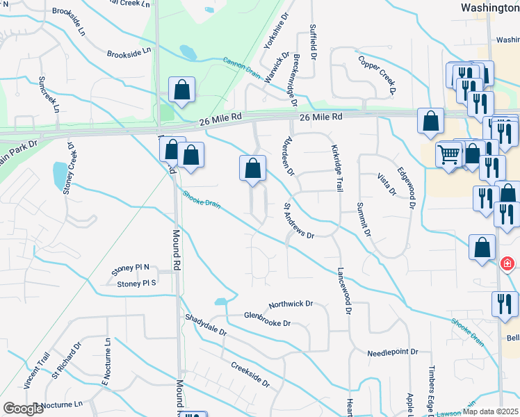 map of restaurants, bars, coffee shops, grocery stores, and more near 56496 Chesapeake Trail in Macomb County