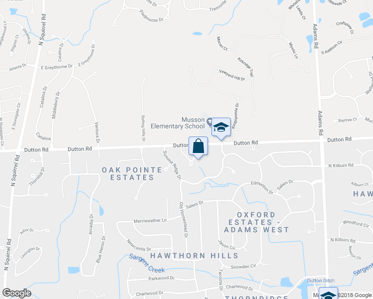 map of restaurants, bars, coffee shops, grocery stores, and more near 1990 Independence Drive in Rochester Hills