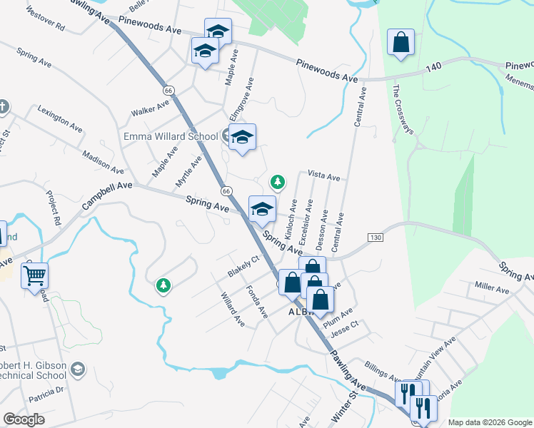 map of restaurants, bars, coffee shops, grocery stores, and more near 100 Fales Court in Troy