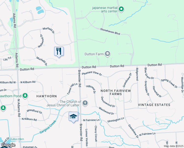 map of restaurants, bars, coffee shops, grocery stores, and more near 2449 Pleasant View Drive in Rochester Hills
